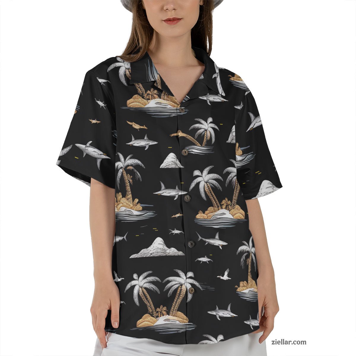Shark and Island Hawaiian Shirt Tee, Unique Summer Aloha Shirt Adults