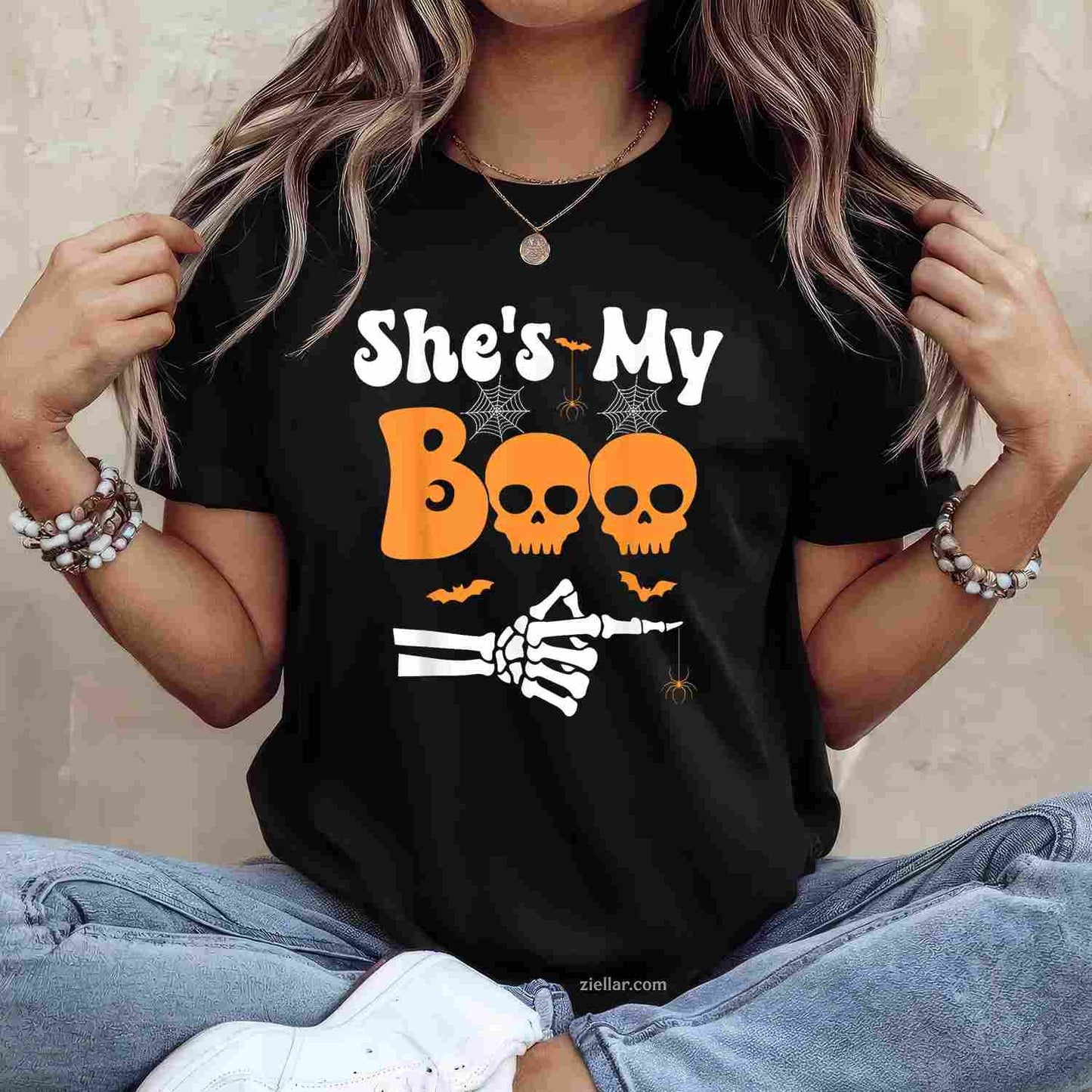She’s My Boo Skeleton Couples Matching Couple Halloween Tee, Halloween T-Shirt for Men Women Adults Unisex, Vintage Retro Graphic, Funny Novelty Gift