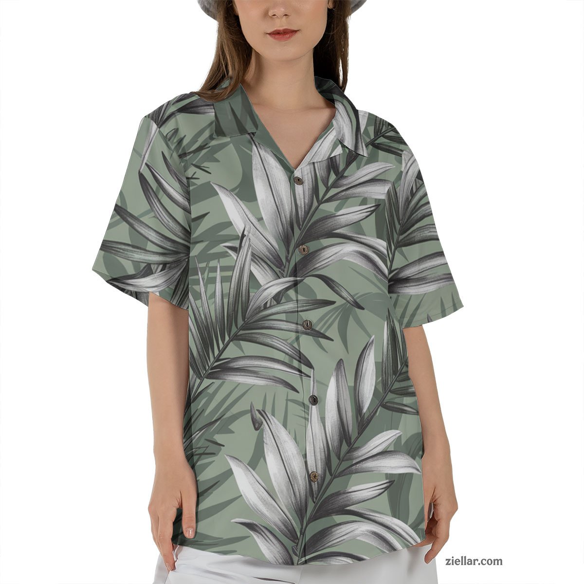 Short Sleeve Green Palm Hawaiian Shirt Tee, Tropical Beachwear for Adults