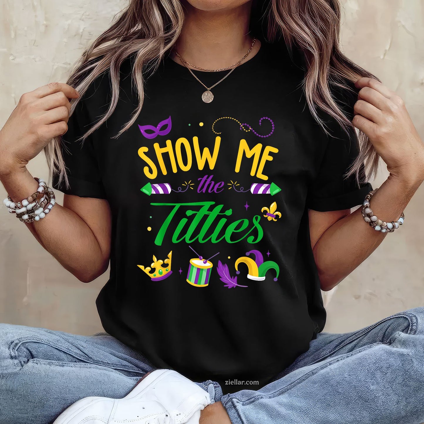 Show Me the Titties Tee and T-Shirt, Funny Mardi Gras T-Shirt Gift for Bold Adults at the Parade