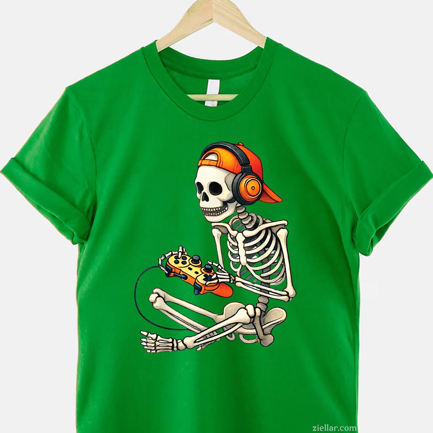 Skeleton Gamer Halloween Tee and T-Shirt, Video Game Theme Spooky T-Shirt for Adults