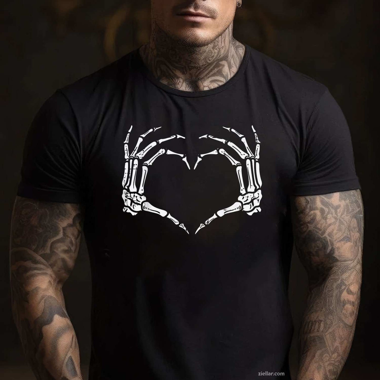 Skeleton Hands Heart Sign Retro Halloween Costume Women Tee, Halloween T-Shirt for Men Women Adults Unisex, Classic Fit Unisex Design, Everyday Wear Essential