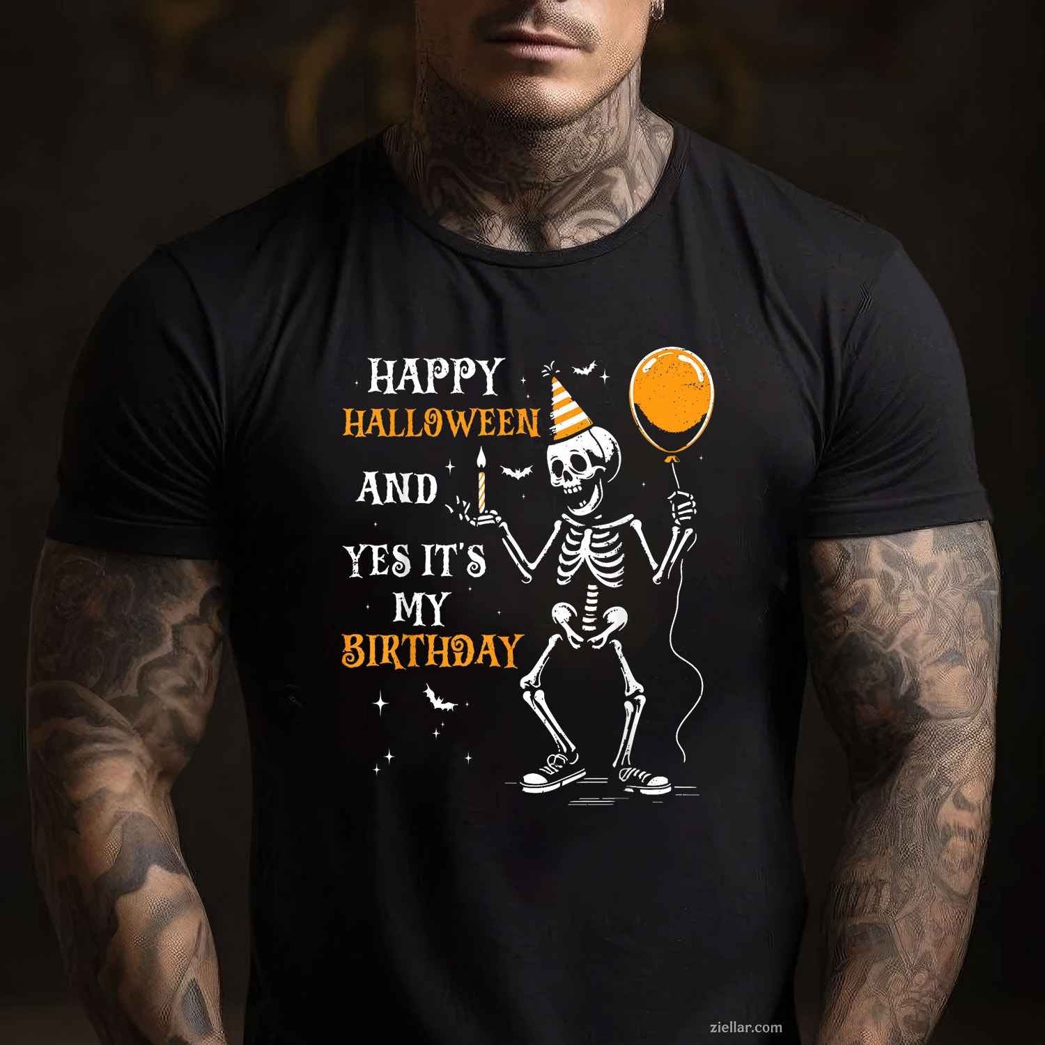 Skeleton Happy Halloween And Yes It's My Birthday October T-Shirt and Tee for Adults Men Women Unisex