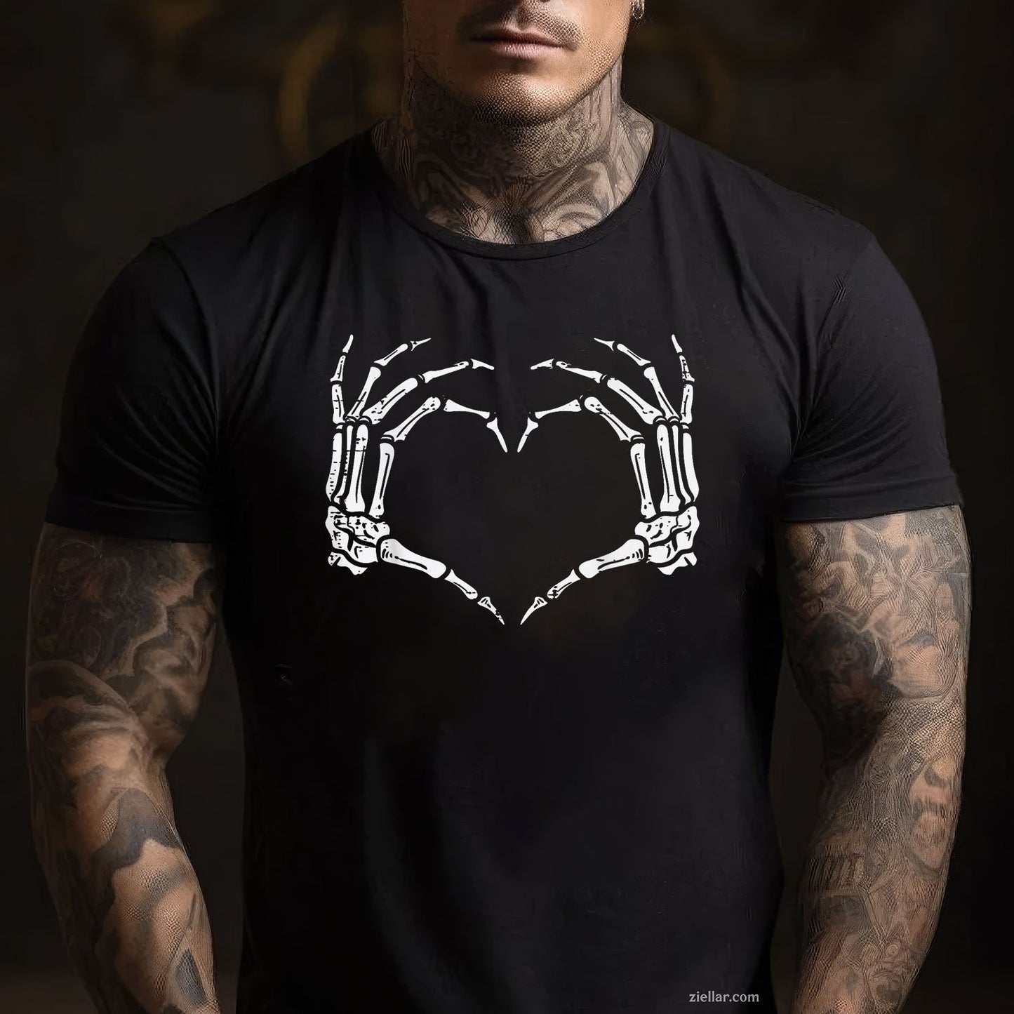 Skeleton Hands Heart Sign Tee and T-Shirt, Retro Halloween Costume T-Shirt for Women Adults