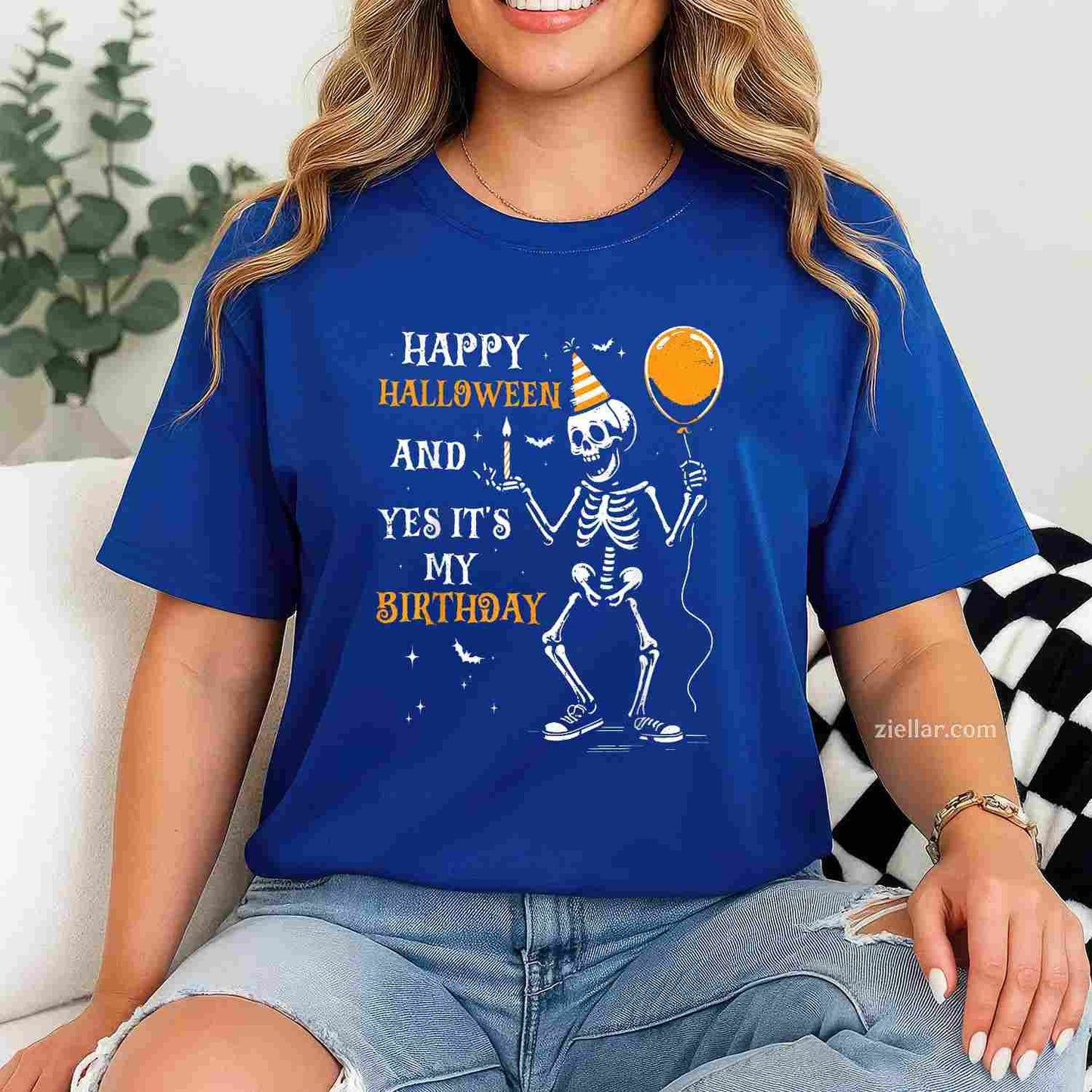 Skeleton Happy Halloween And Yes It's My Birthday October T-Shirt and Tee for Adults Men Women Unisex