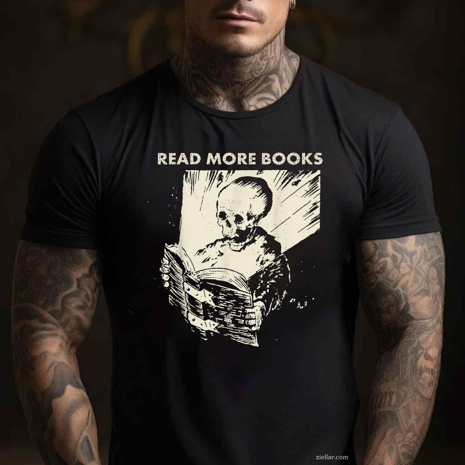 Skeleton Read More Books T-Shirt, Vintage Graphic Tee For Bookworm, Librarian, Bibliophile