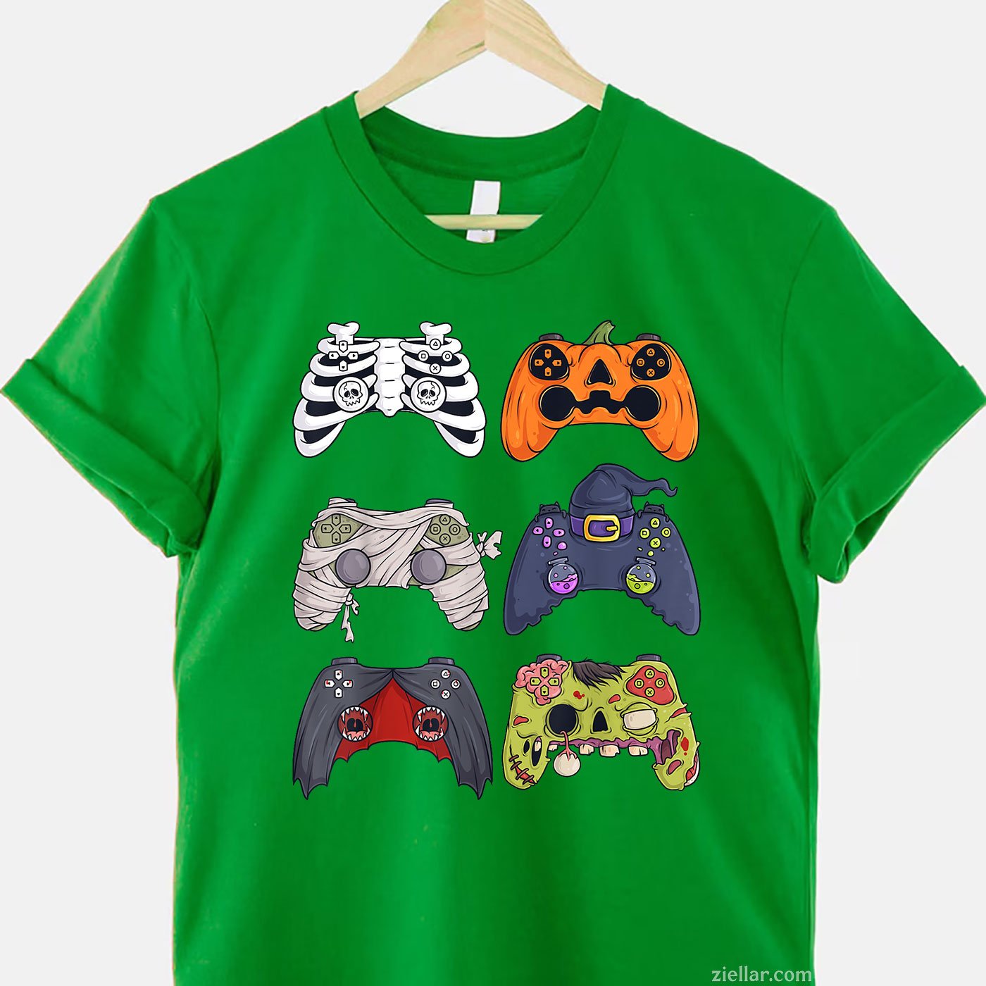 Skeleton Zombie Gamer Tee and T-Shirt, Funny Halloween Controller T-Shirt for Adults