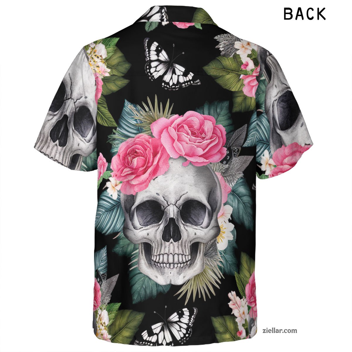 Skull and Butterfly Hawaiian Shirt and Tee, Edgy Aloha Gift for Adults