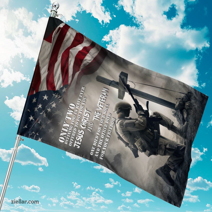 Soldier and Jesus with Inspirational Quote Garden Flag Patriotic Home Yard Decor
