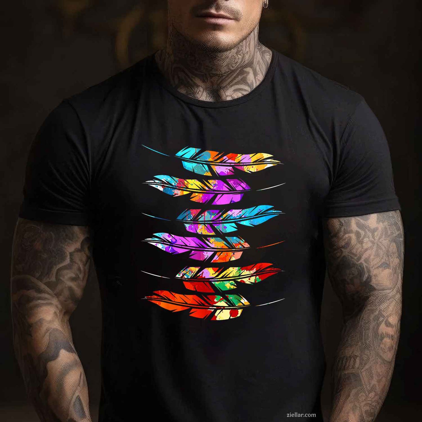 Southwest Native American Indian Tribal Art, Colorful Feather T-Shirt And Tee For Adults