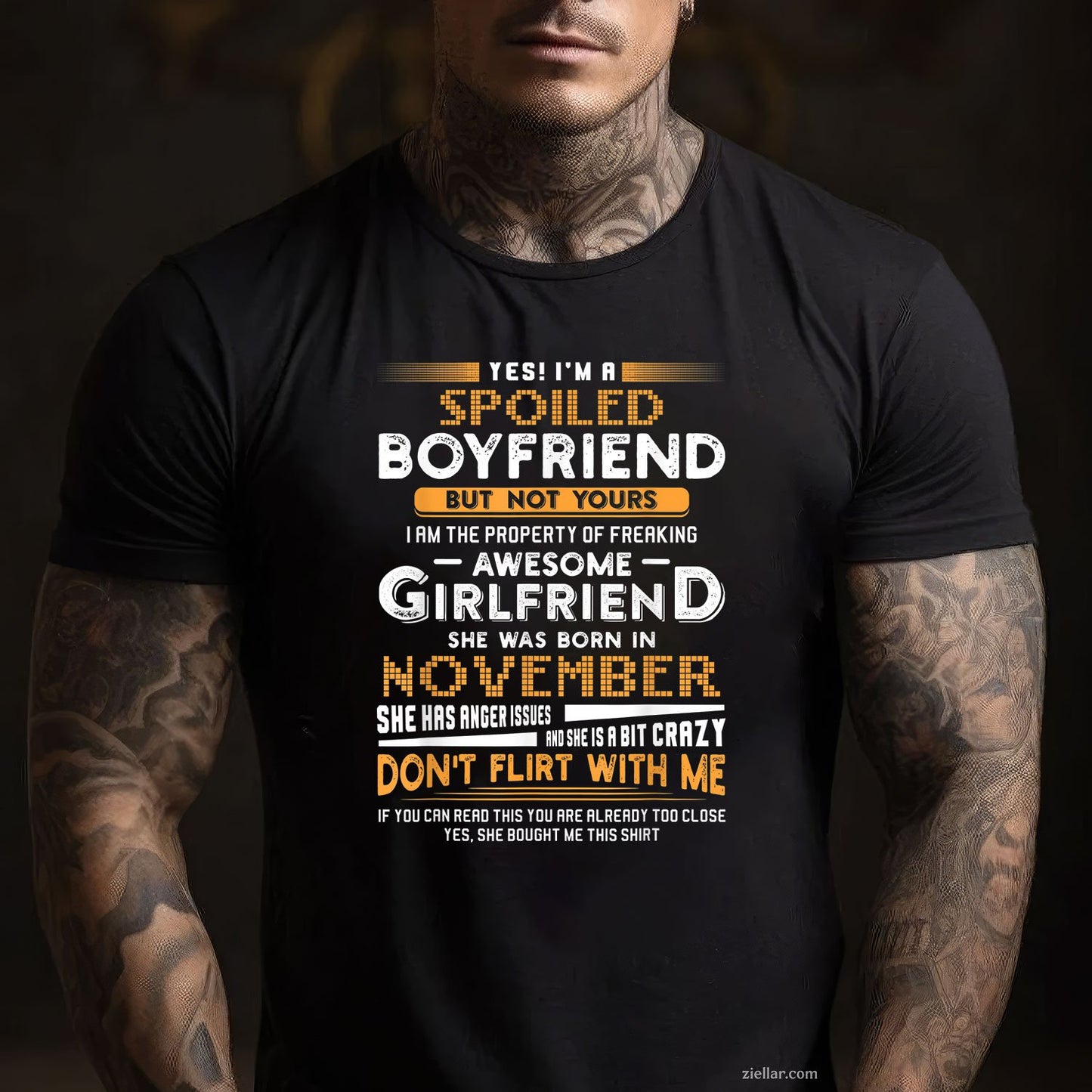 Spoiled Boyfriend of November Girl Tee and T-Shirt, Funny Relationship Birthday T-Shirt for Adults