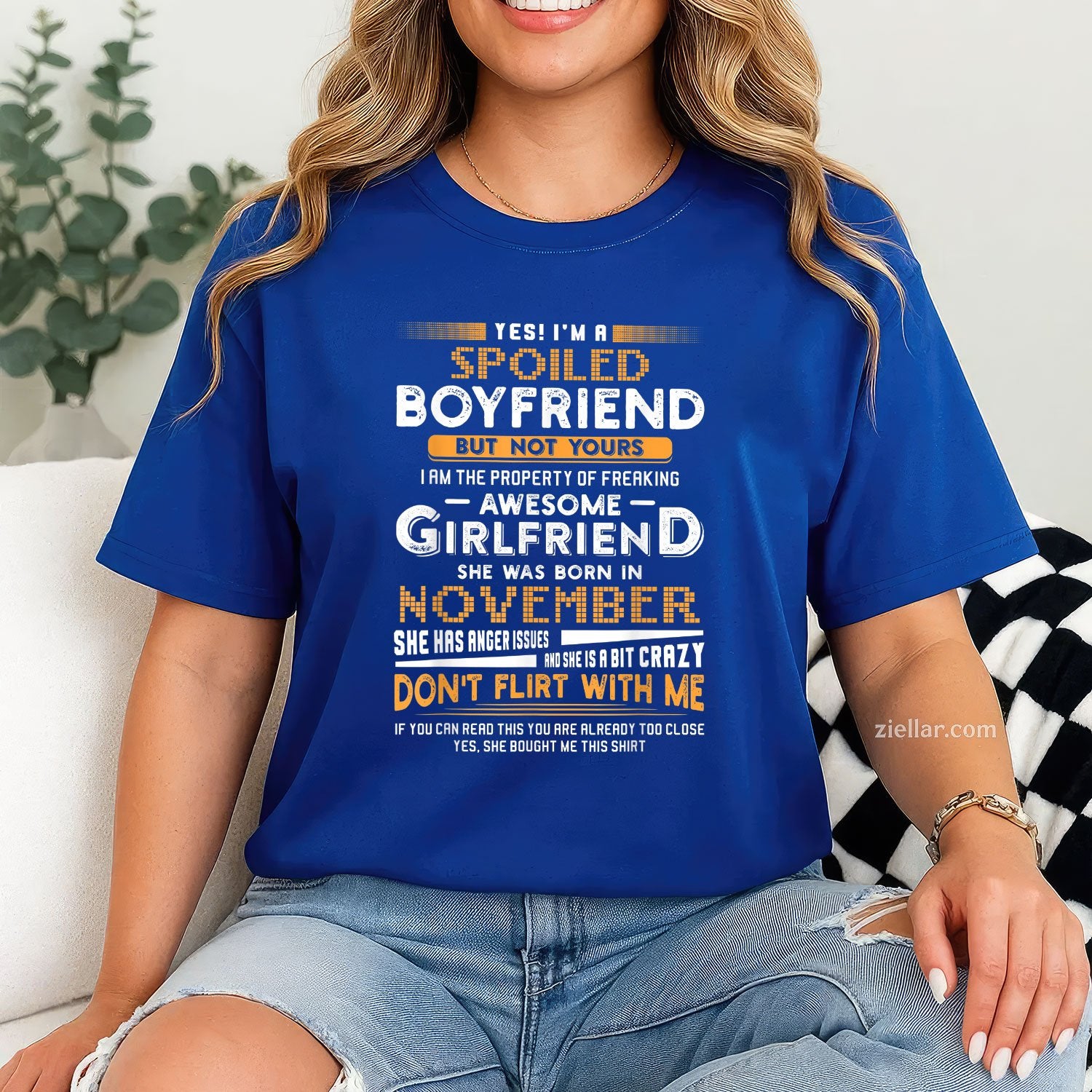 Spoiled Boyfriend of November Girl Tee and T-Shirt, Funny Relationship Birthday T-Shirt for Adults
