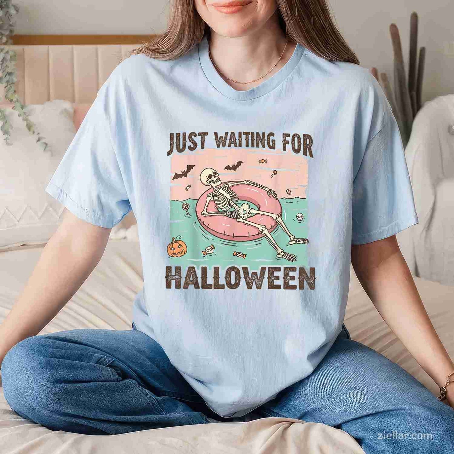 Spooky Summer Skeleton Just Waiting For Halloween Tee, Halloween T-Shirt for Men Women Adults Unisex, Trendy Graphic Apparel, Unique Gift Idea