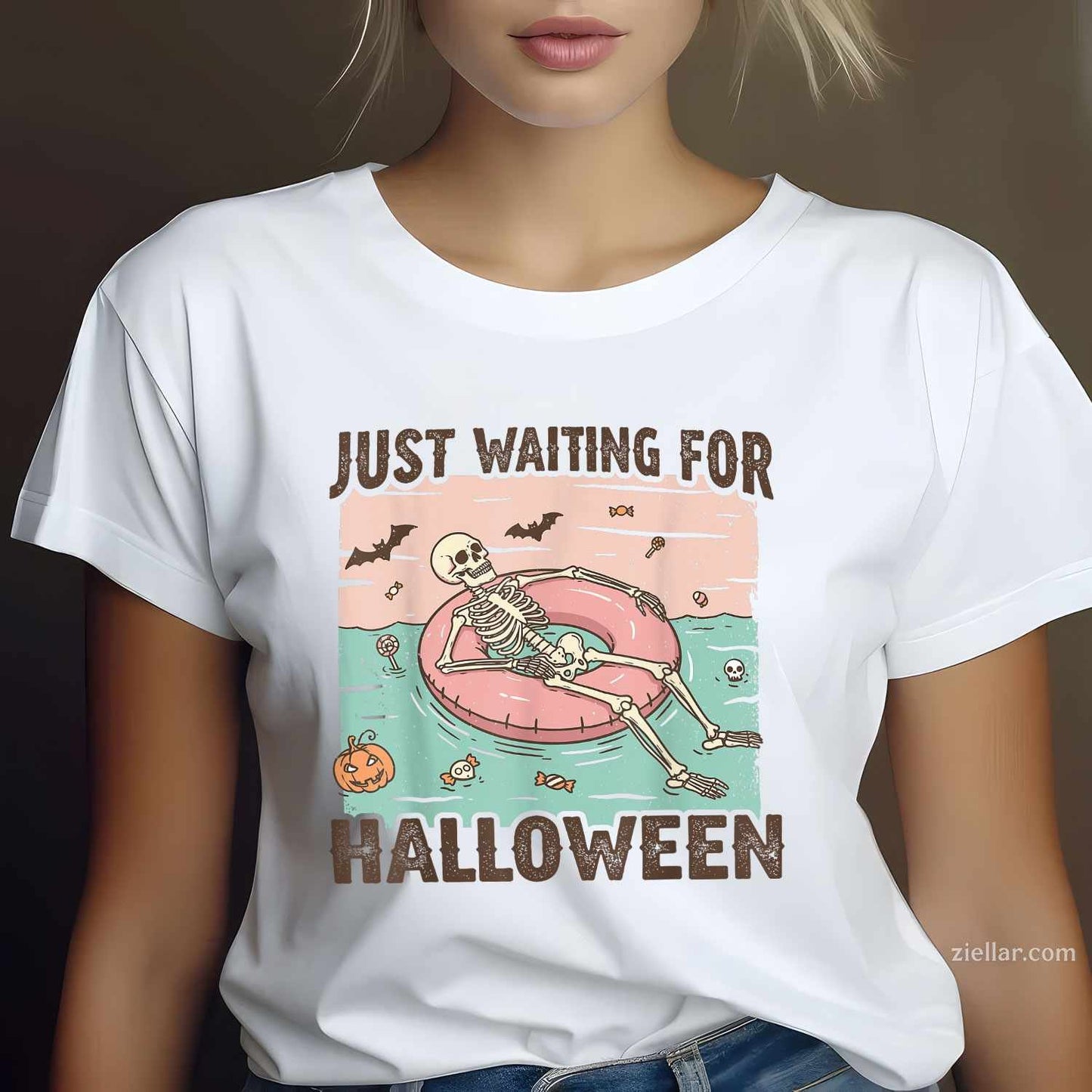 Spooky Summer Skeleton Just Waiting For Halloween Tee, Halloween T-Shirt for Men Women Adults Unisex, Trendy Graphic Apparel, Unique Gift Idea
