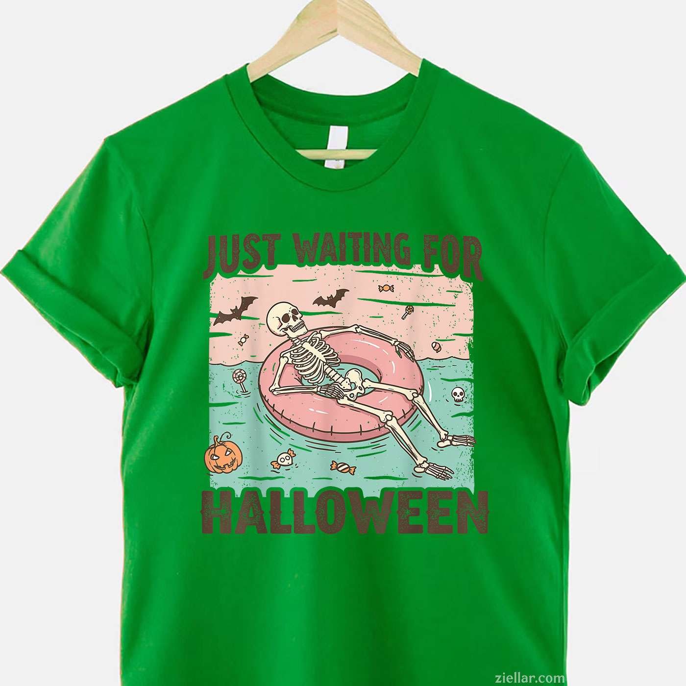 Spooky Summer Skeleton Just Waiting For Halloween Tee, Halloween T-Shirt for Men Women Adults Unisex, Trendy Graphic Apparel, Unique Gift Idea