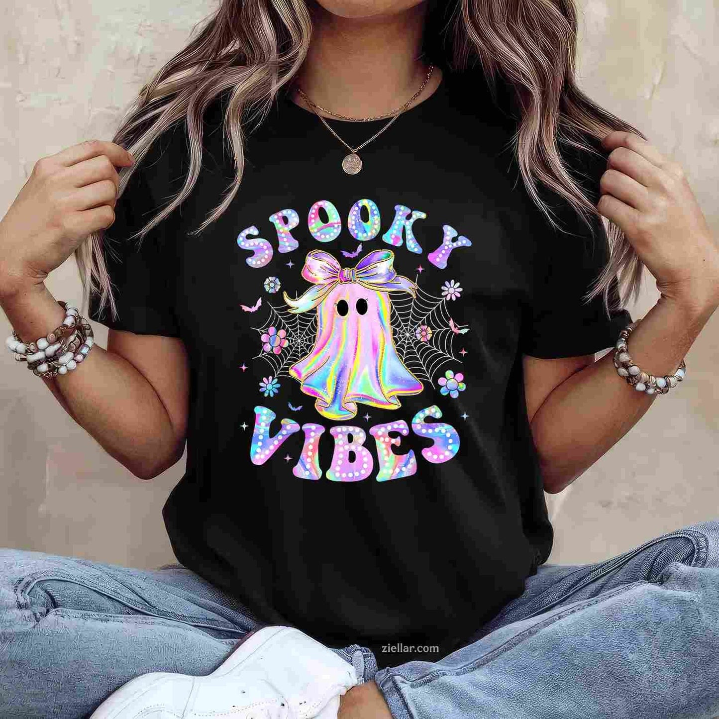 Spooky Vibes Ghost Retro Halloween Boo Boo Crew Tee, Halloween T-Shirt for Men Women Adults Unisex, Bold Statement Graphic, Party Outfit Favorite