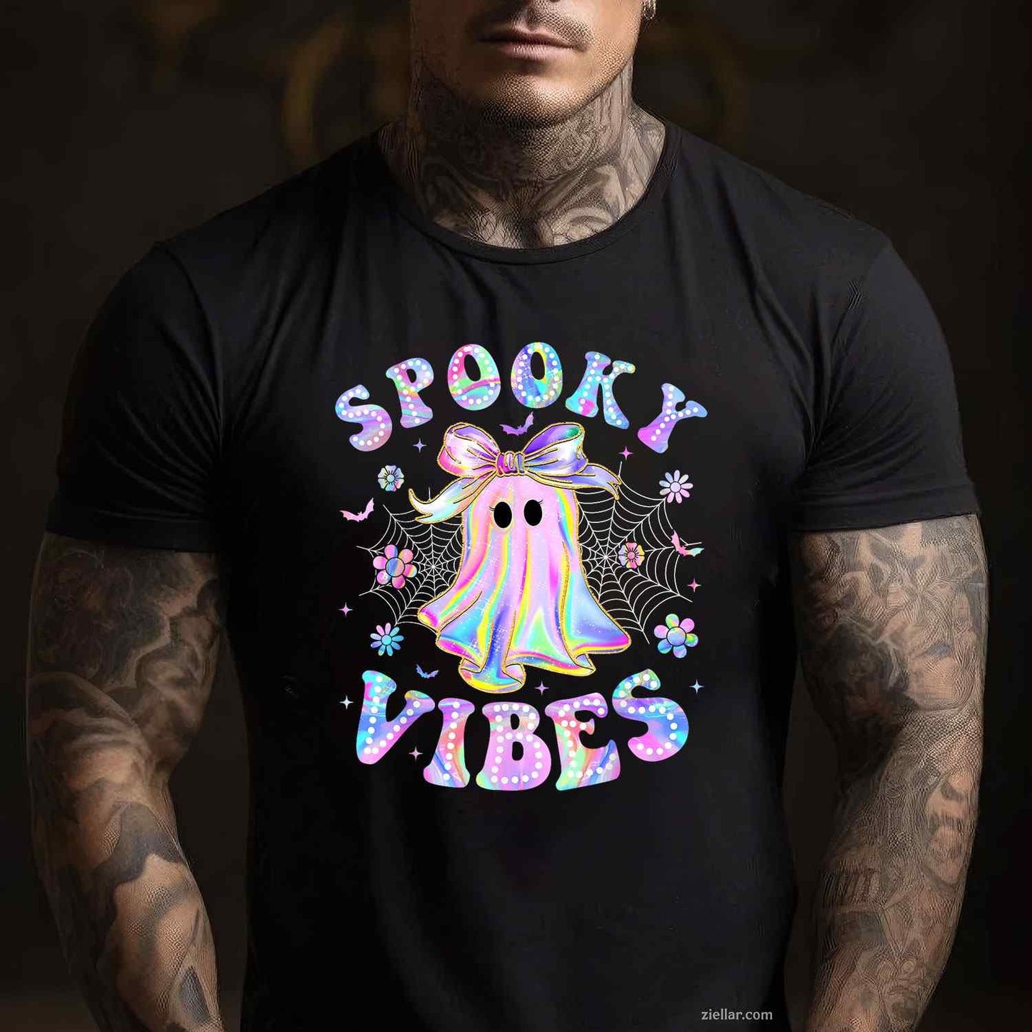Spooky Vibes Ghost Retro Halloween Boo Boo Crew Tee, Halloween T-Shirt for Men Women Adults Unisex, Bold Statement Graphic, Party Outfit Favorite
