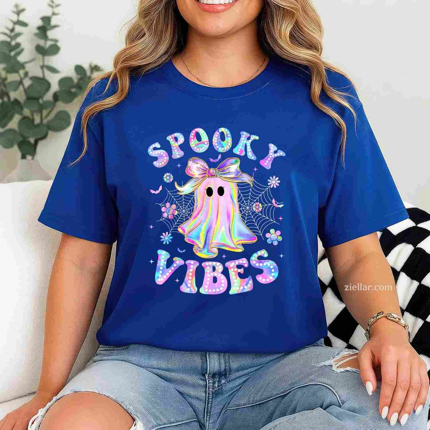 Spooky Vibes Ghost Retro Halloween Boo Boo Crew Tee, Halloween T-Shirt for Men Women Adults Unisex, Bold Statement Graphic, Party Outfit Favorite