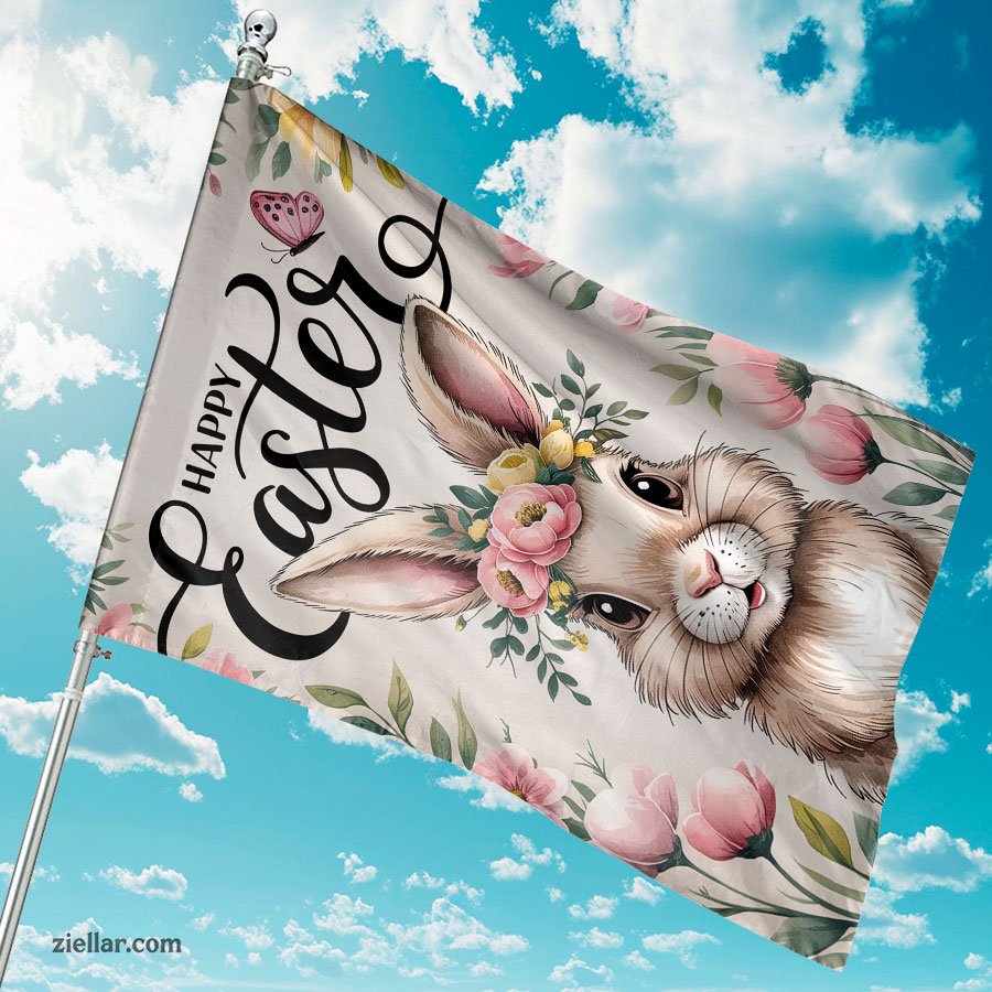 Spring Bunny Easter Garden Flag 12x18 Inch, Floral Pascha Outdoor Yard Flag