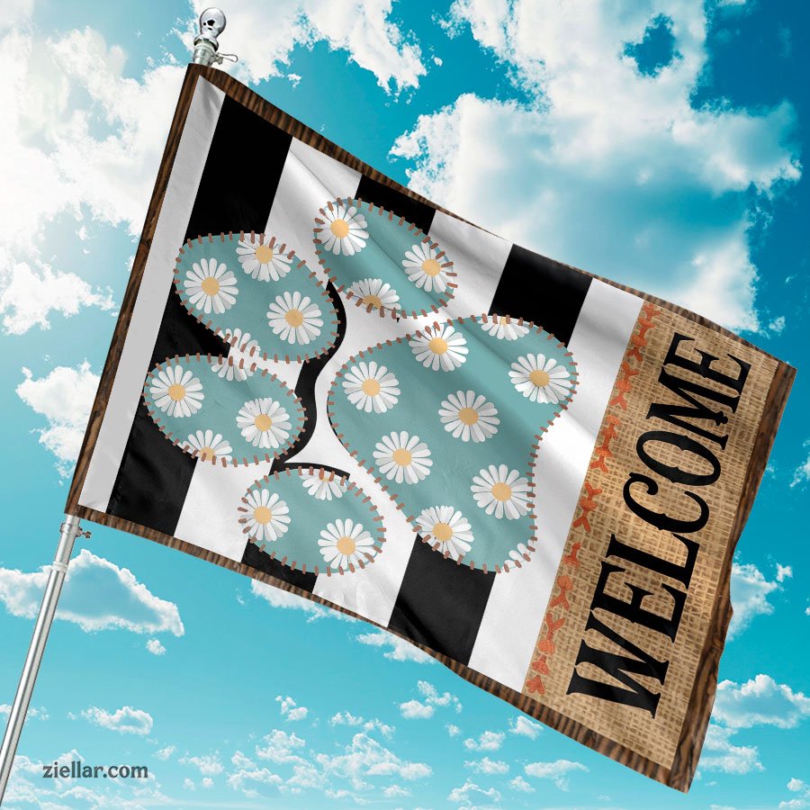 Spring Dog Paw Print Garden Flag 12x18 Inch Double Sided, Daisy Yard Decor