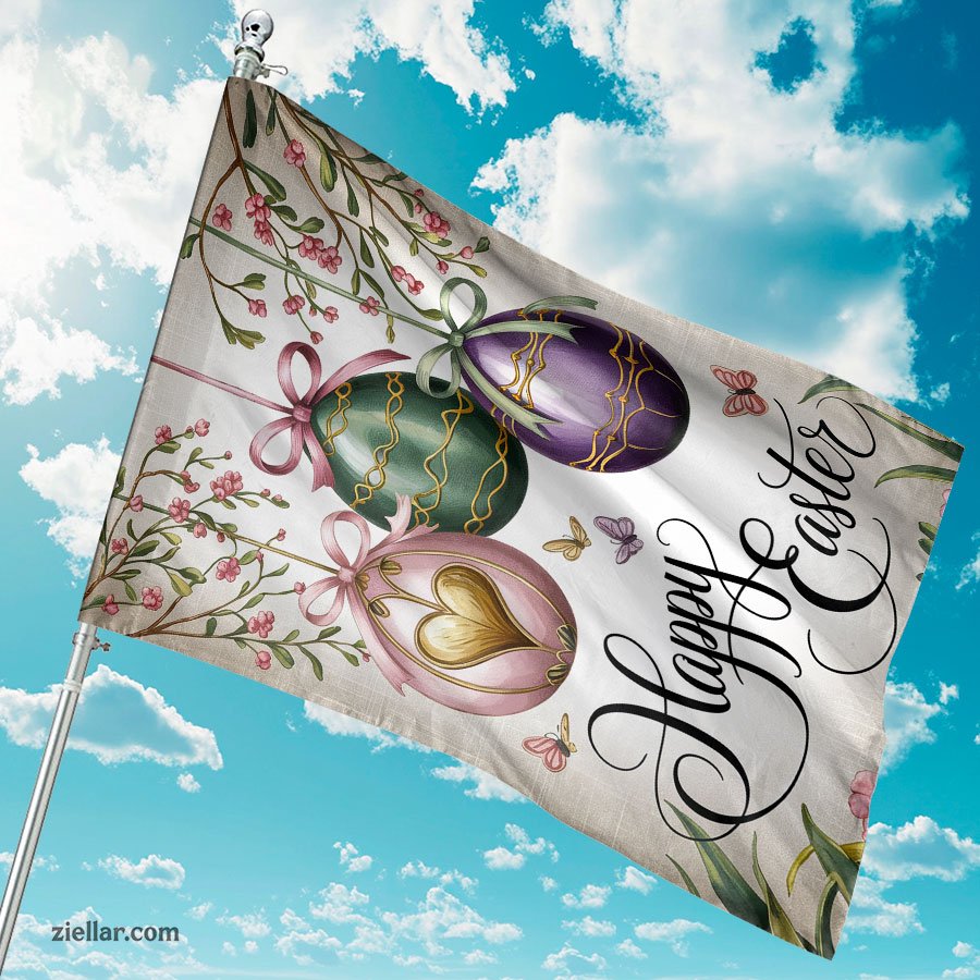 Spring Easter Garden Flag, Watercolor Eggs with Flowers Outdoor Yard Decor