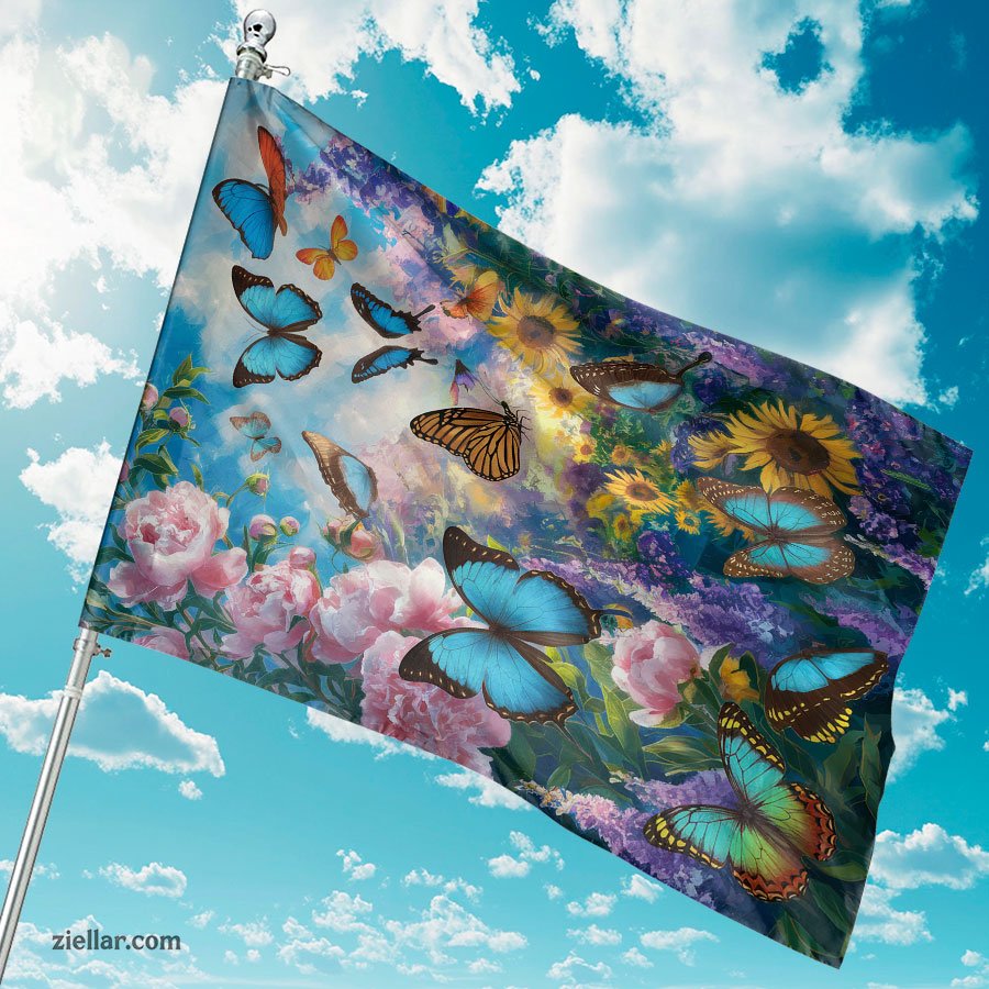 Spring Garden Flag 12x18 Inch Double Sided, Floral Butterflies Yard Decor