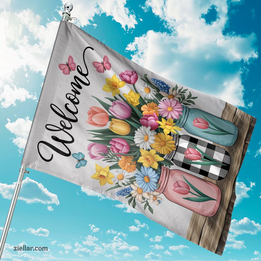 Spring Mason Jar Garden Flag 12x18 Inch, Double Sided Seasonal Outdoor Decor