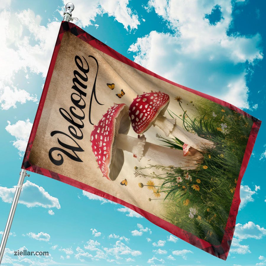 Spring Summer Garden Flag 12x18 Inch Double Sided Burlap Mushroom Yard Decor