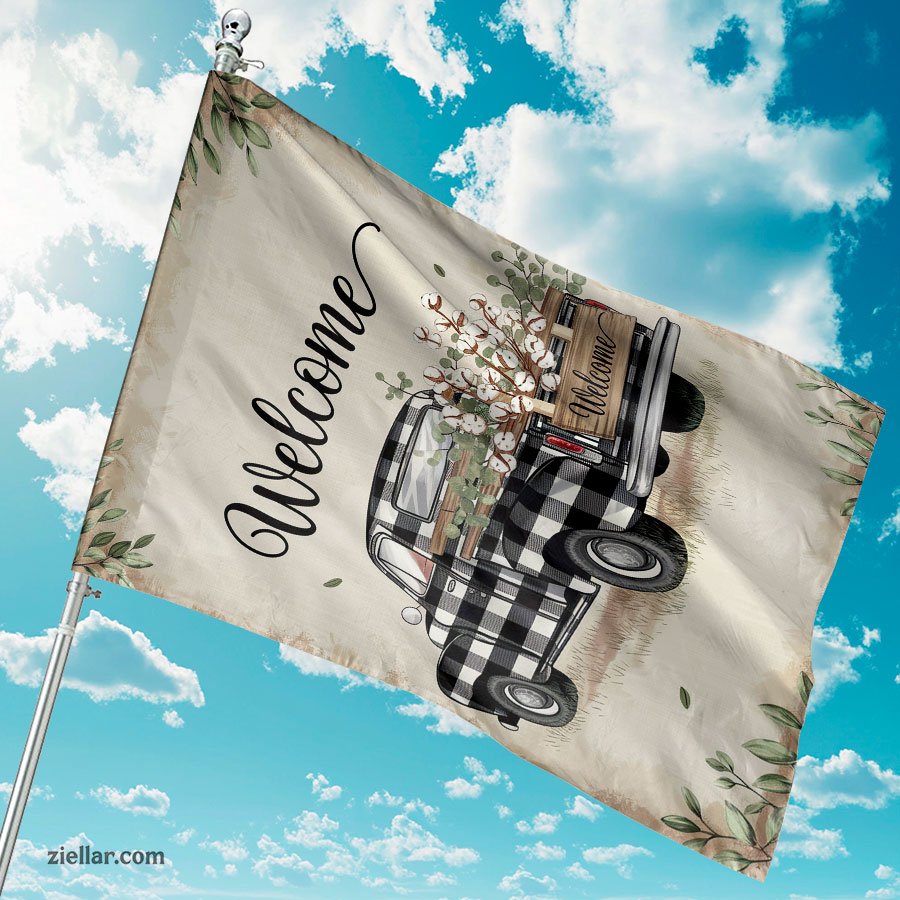 Spring Truck Garden Flag 12x18 Inch, Double Sided Buffalo Plaid Outdoor Decor