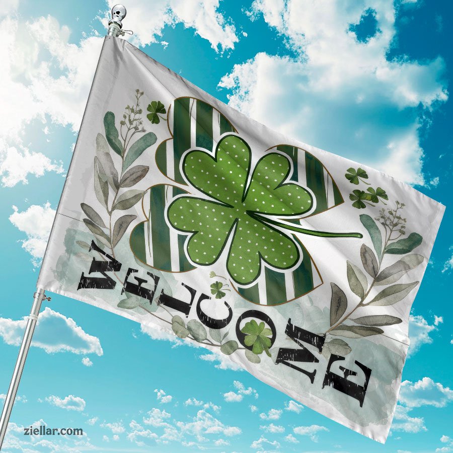 St. Patrick's Day Garden Flag _ Rustic Clover Heart Design for Yard or Home