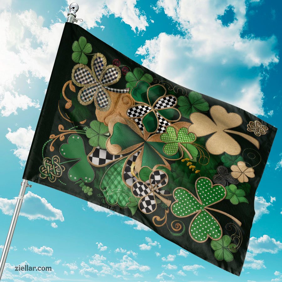St. Patrick’s Day Garden Flag with Celtic Plaid Shamrock _ Irish Yard Banner