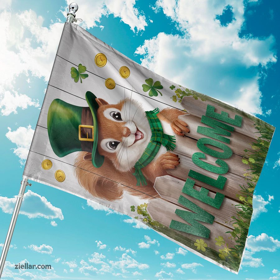 St Patricks Day Garden Flag Double Sided, Lucky Squirrel Shamrock Yard Decor