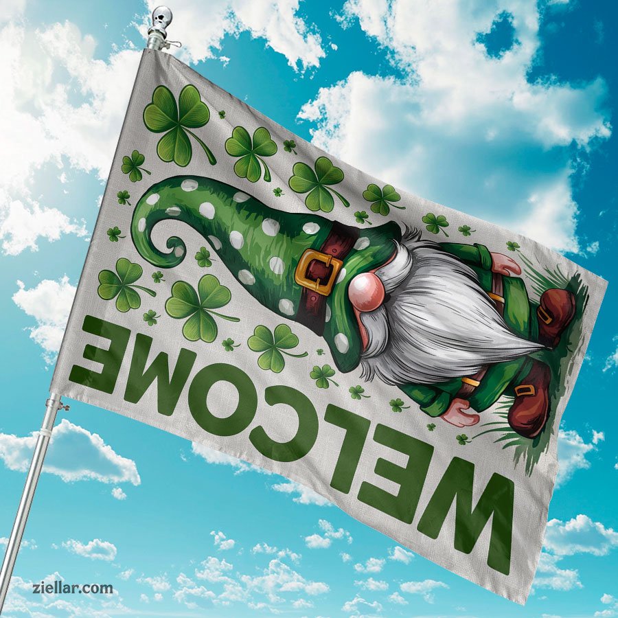St Patricks Day Garden Flag 12x18 Inch Double Sided, Gnome Shamrock Decor