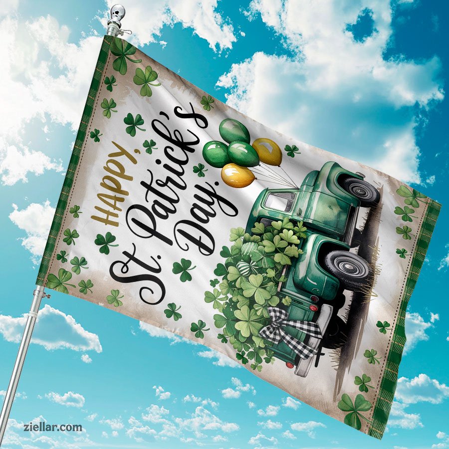 St Patricks Day Truck Garden Flag 12x18 Inch Double Sided Burlap Outdoor Decor