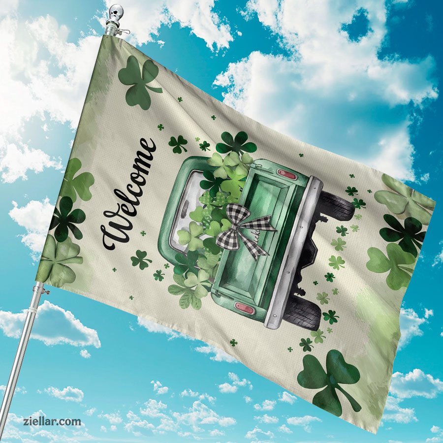 St Patricks Day Garden Flag 12x18 Inch Double Sided Truck Shamrocks Yard Decor