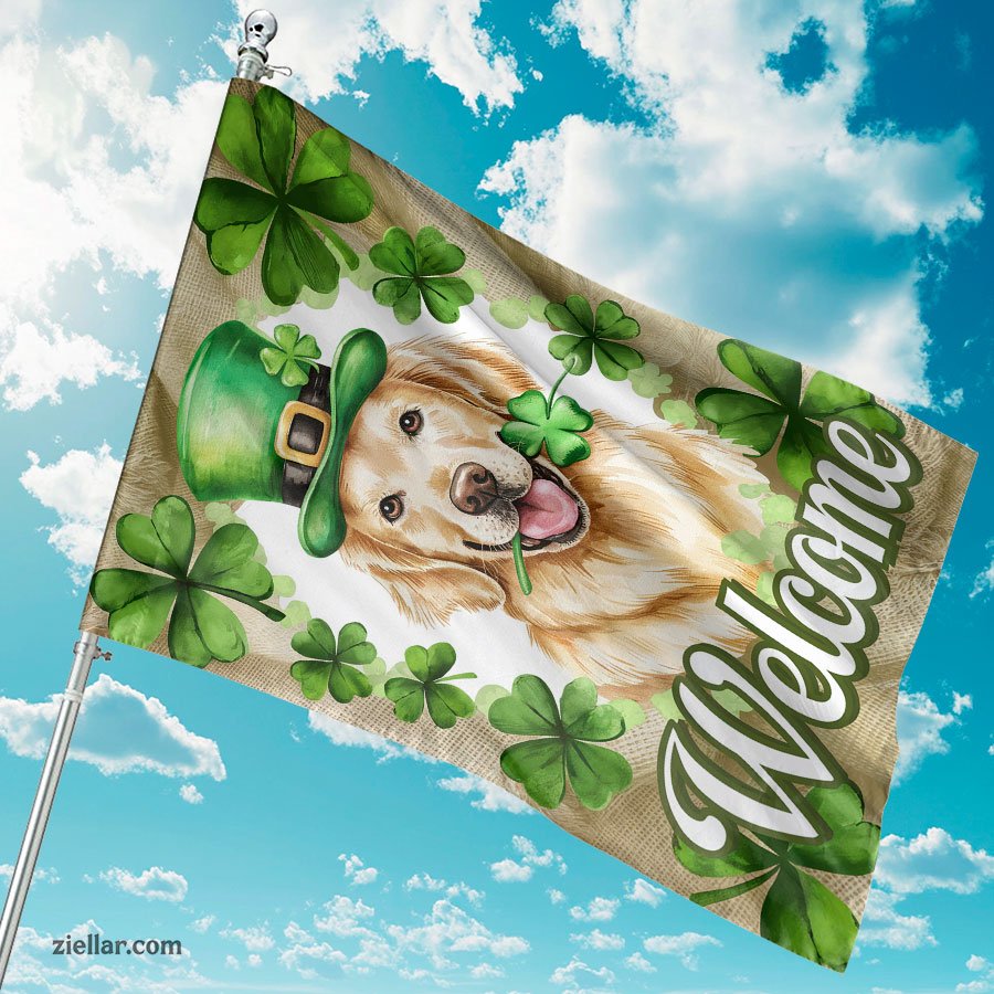 St Patricks Day Green Hat Dog Flag 12x18 Inch, Lucky Shamrock Outdoor Decor
