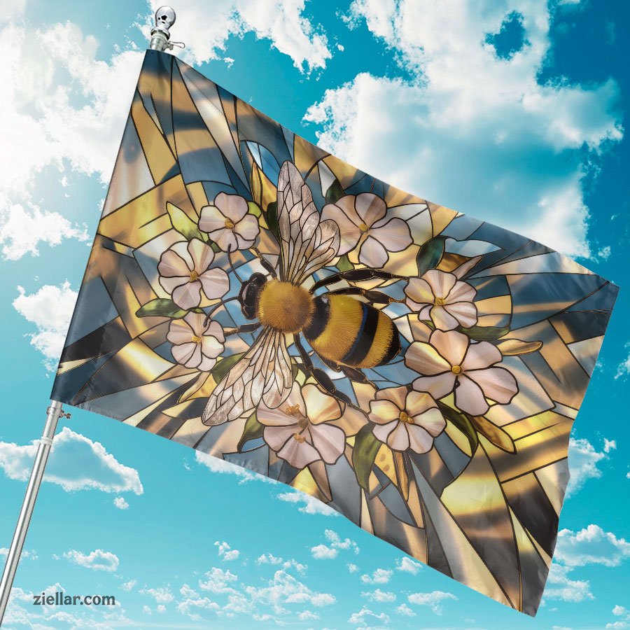 Stained Glass Bee Garden Flag Outdoor Yard Decor Pollinator Home Gift Banner