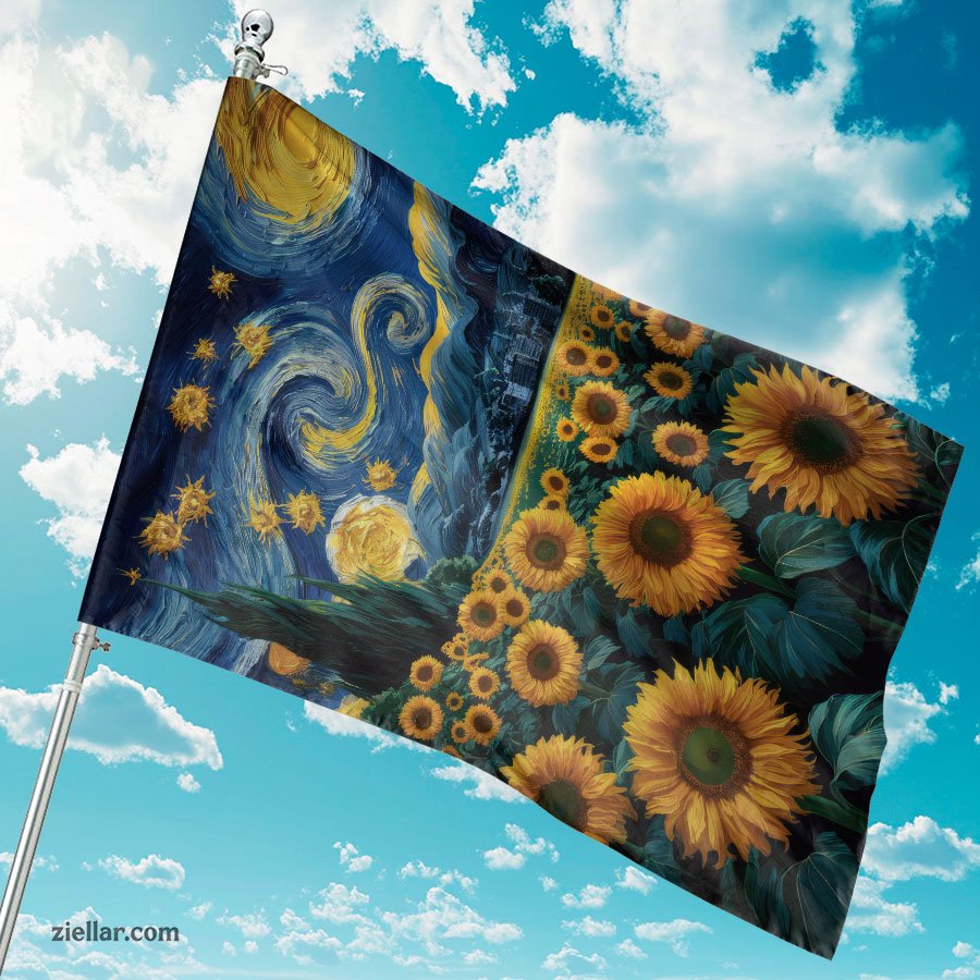 Starry Night Sunflowers Decorative House Flag Outdoor Porch Yard Decoration