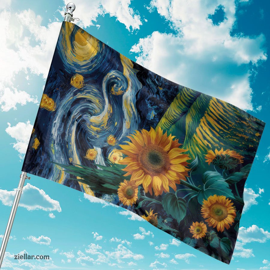 Starry Night Sunflowers Garden Flag Outdoor Yard Decor Summer Floral Design