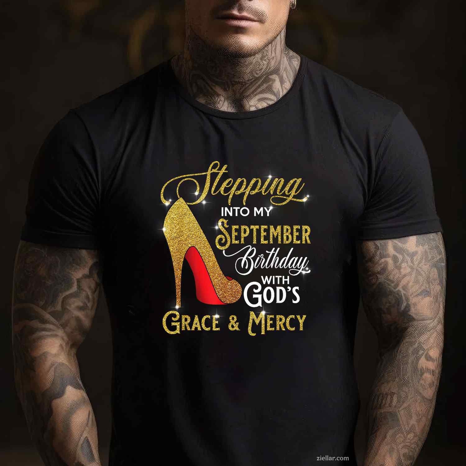 Stepping Into My September Birthday With Gods Grace Mercy T-Shirt Tee for Men Women Adults Unisex