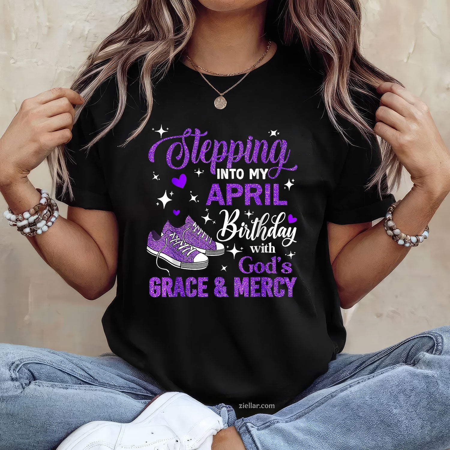 Stepping Into My April Birthday Tee and T-Shirt, With God's Grace and Mercy T-Shirt for Adults