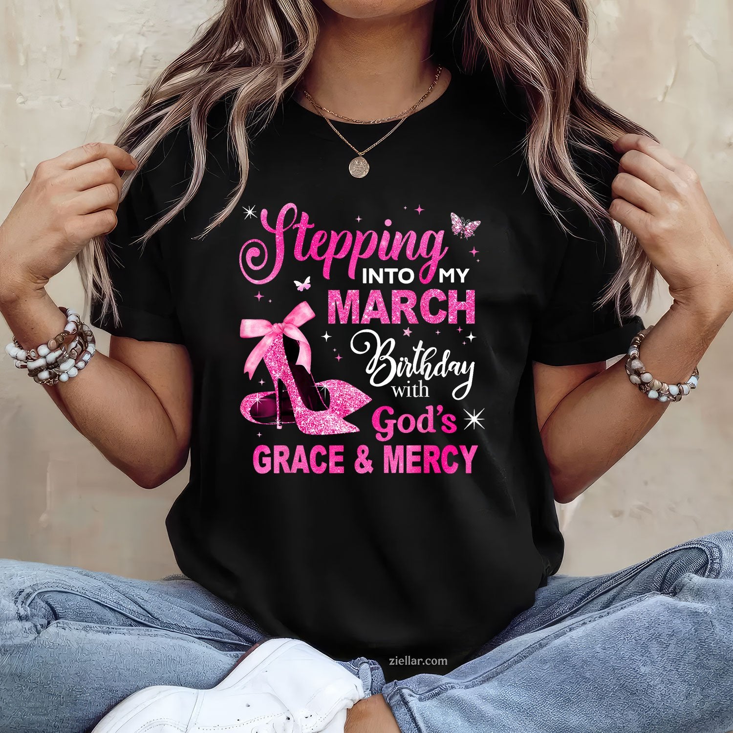 Stepping Into My March Birthday Tee and T-Shirt, Queen Girl Gift T-Shirt for Women Adults