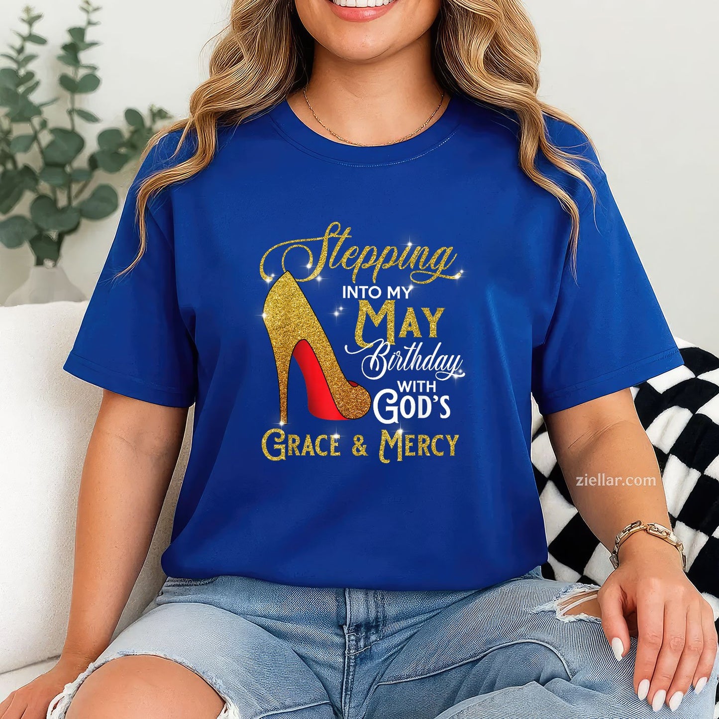 Stepping Into My May Birthday Tee and T-Shirt, With God's Grace and Mercy T-Shirt for Adults