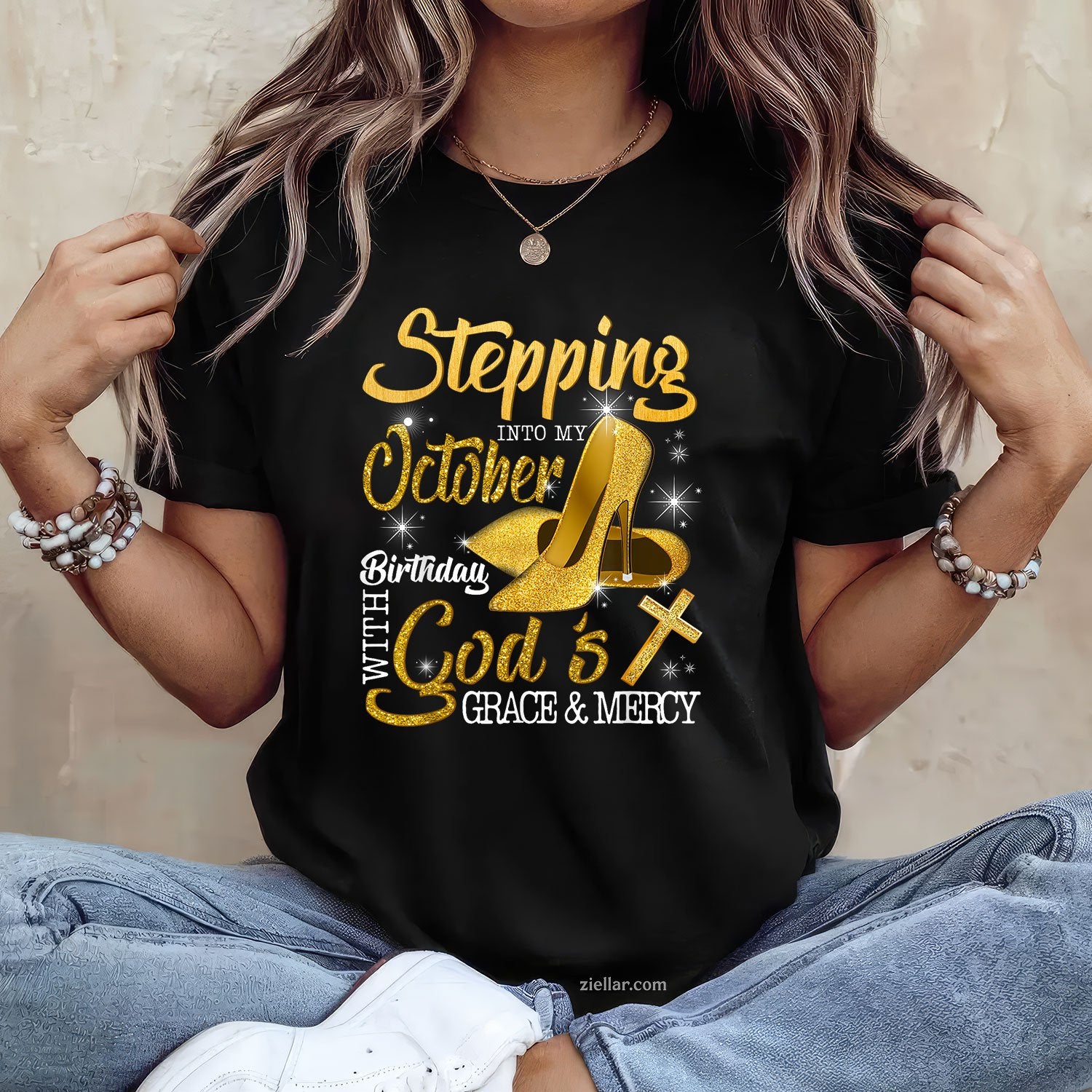 Stepping Into My October Birthday Tee and T-Shirt, God's Grace and Mercy T-Shirt for Adults