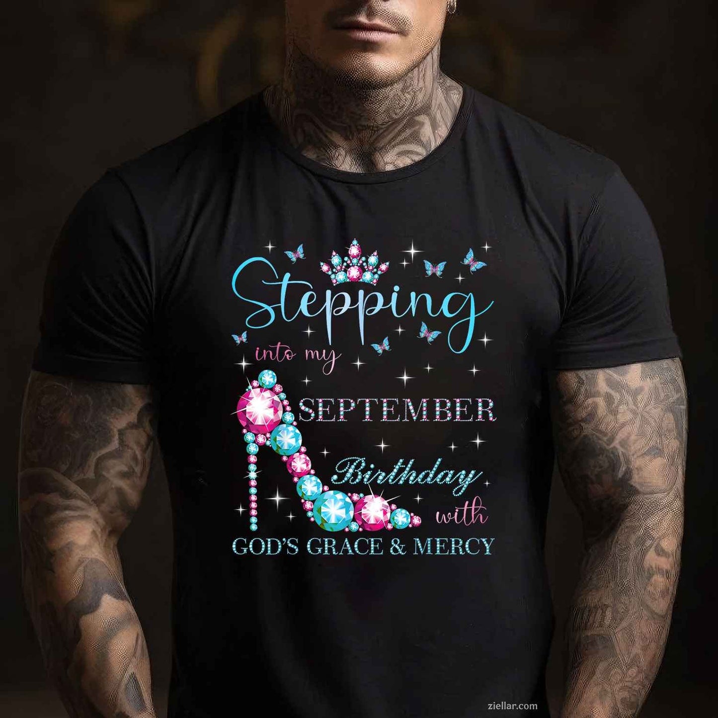 Stepping Into My September Birthday With God's Grace T-Shirt Tee for Men Women Adults Unisex
