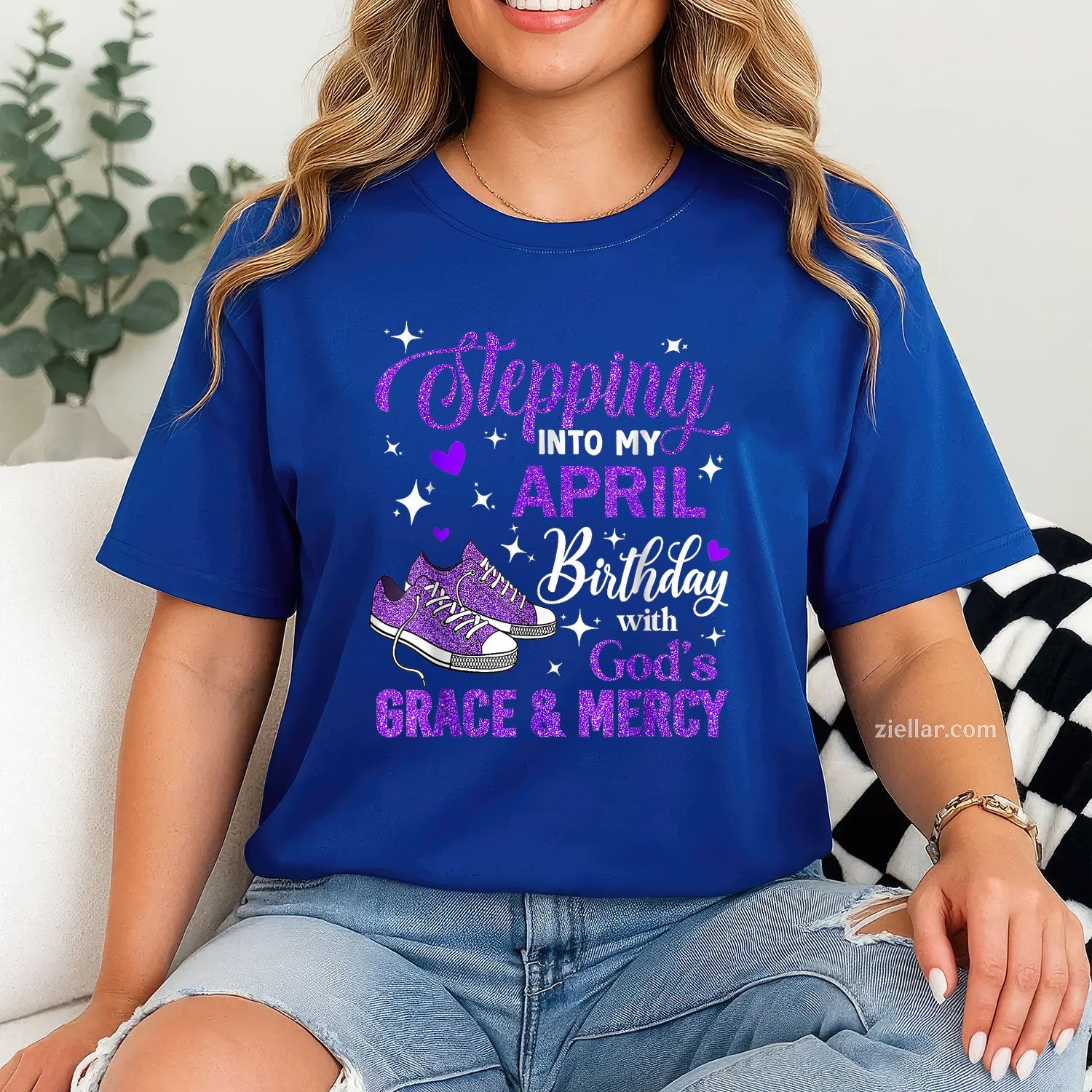Stepping Into My April Birthday Tee and T-Shirt, With God's Grace and Mercy T-Shirt for Adults
