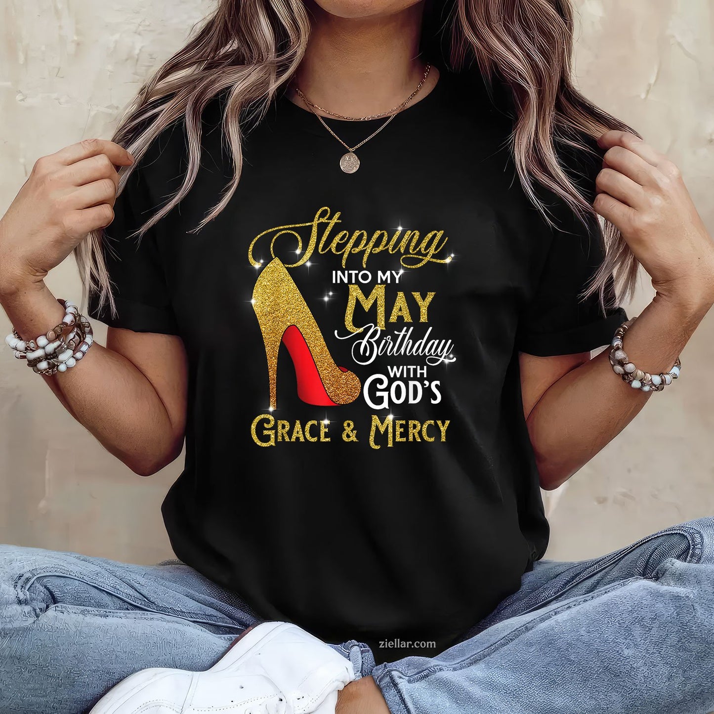 Stepping Into My May Birthday Tee and T-Shirt, With God's Grace and Mercy T-Shirt for Adults