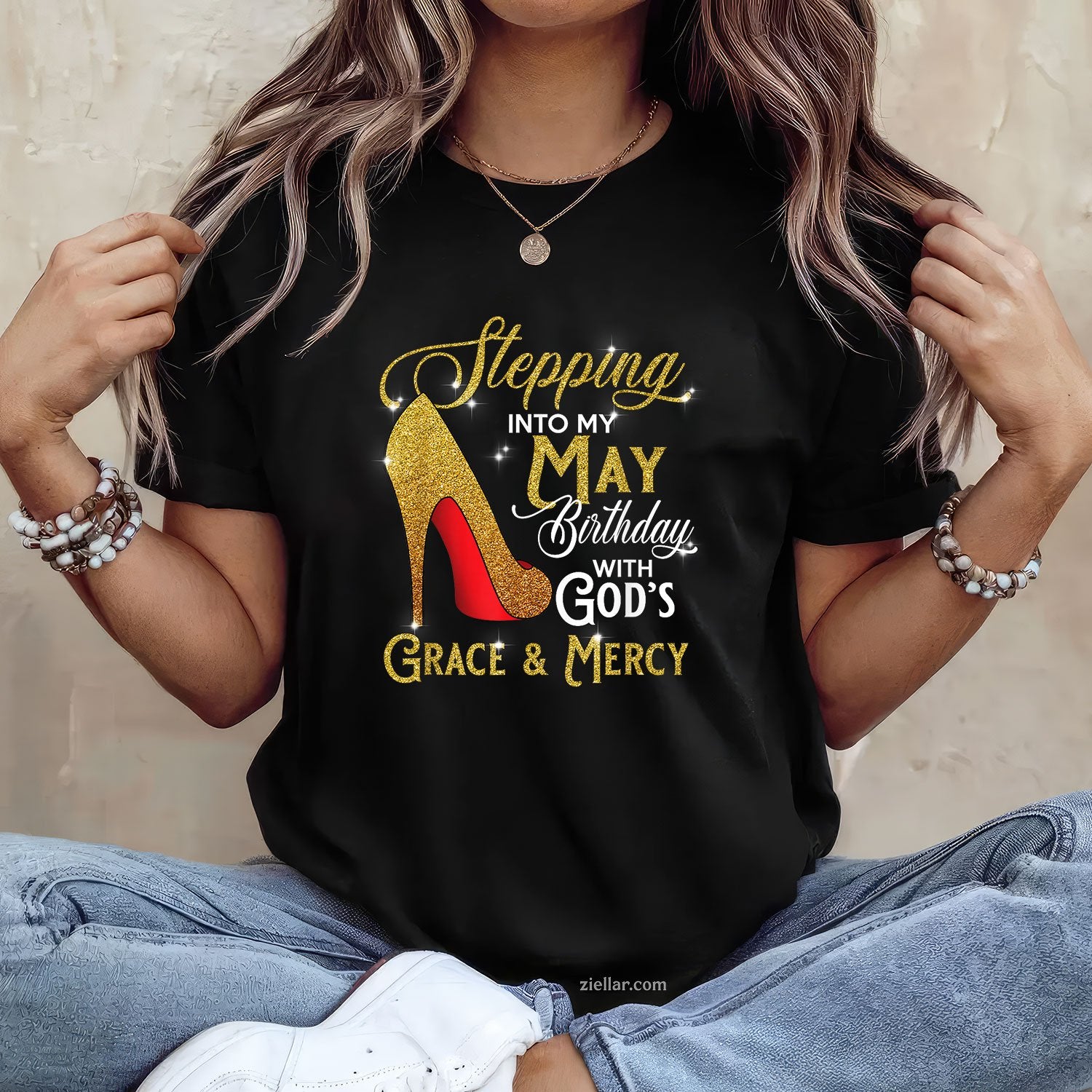 Stepping Into My May Birthday Tee and T-Shirt, With God's Grace and Mercy T-Shirt for Adults
