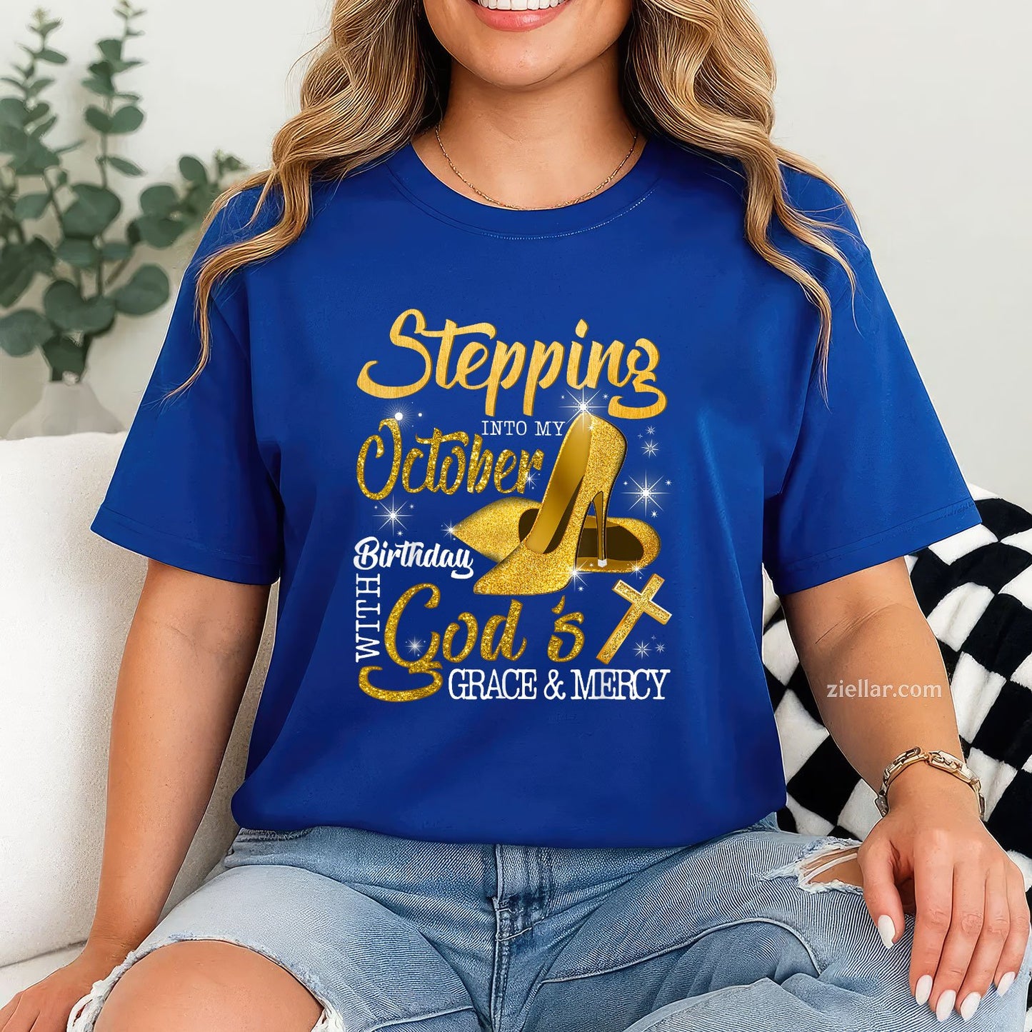 Stepping Into My October Birthday Tee and T-Shirt, God's Grace and Mercy T-Shirt for Adults