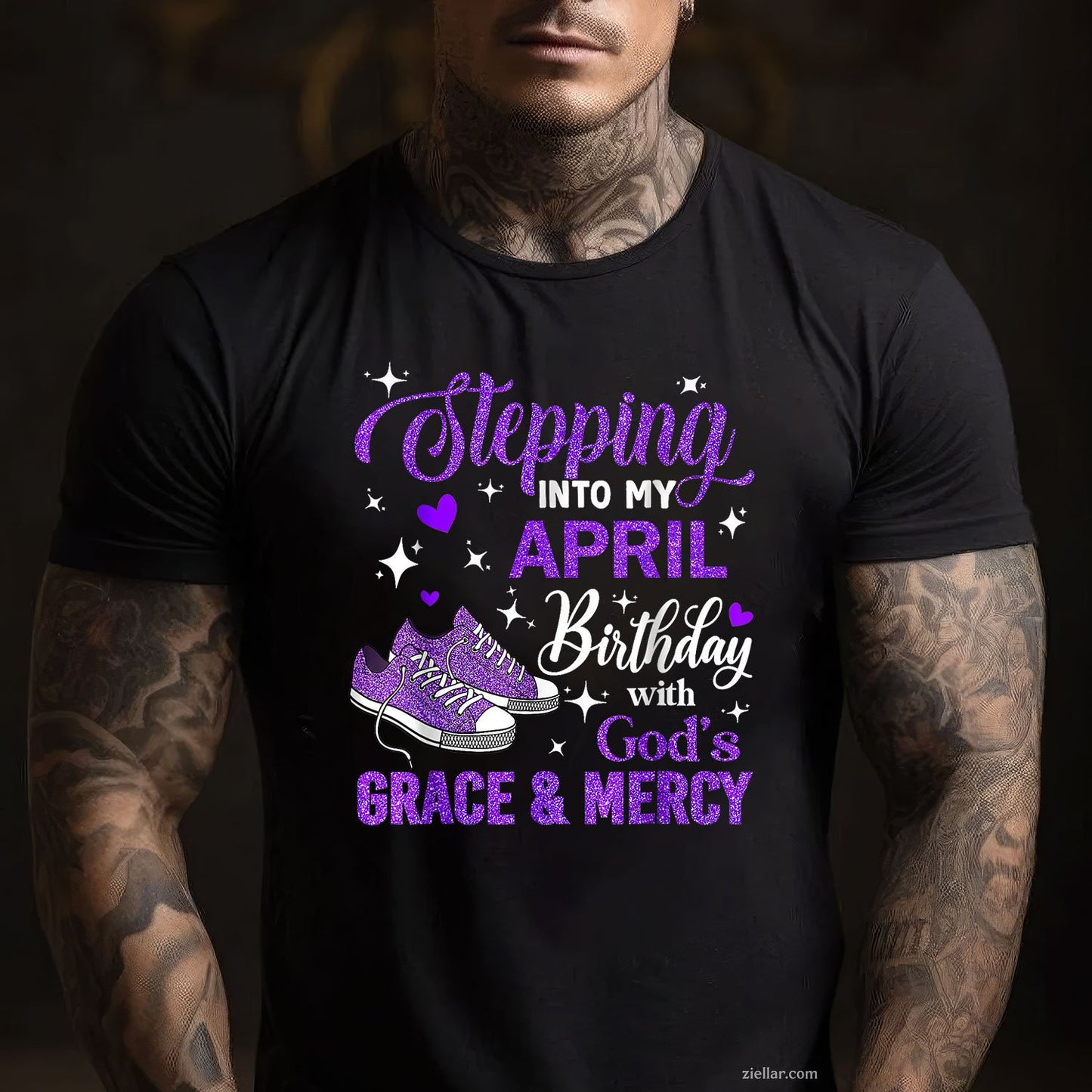Stepping Into My April Birthday Tee and T-Shirt, With God's Grace and Mercy T-Shirt for Adults